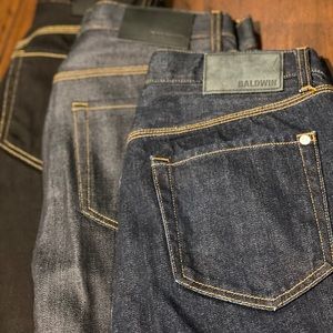 (3) Baldwin Jeans, Slim Fit. Selvedge. Size :33